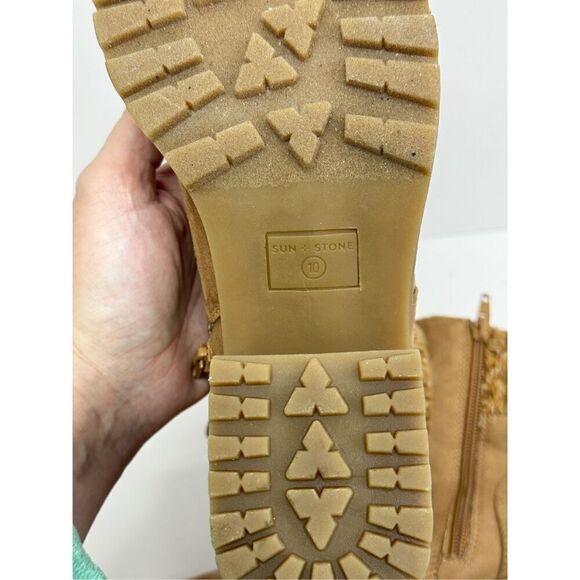Sun + Stone Hiker Boots Size 10 Lace Up Tan Chunky Block Heel Booties NEW - Picture 10 of 11